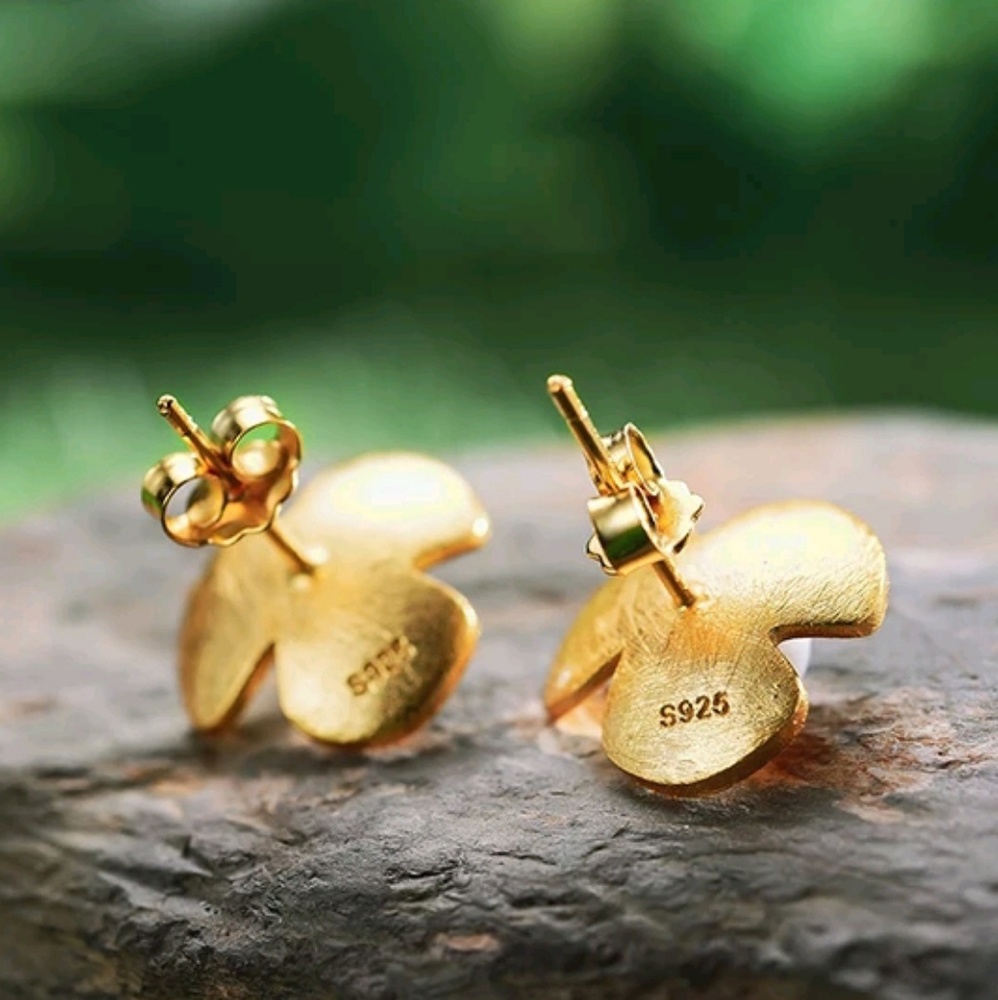 Handmade .925 Silver Gold Pearl Flower Leaf - Picture 2 of 6